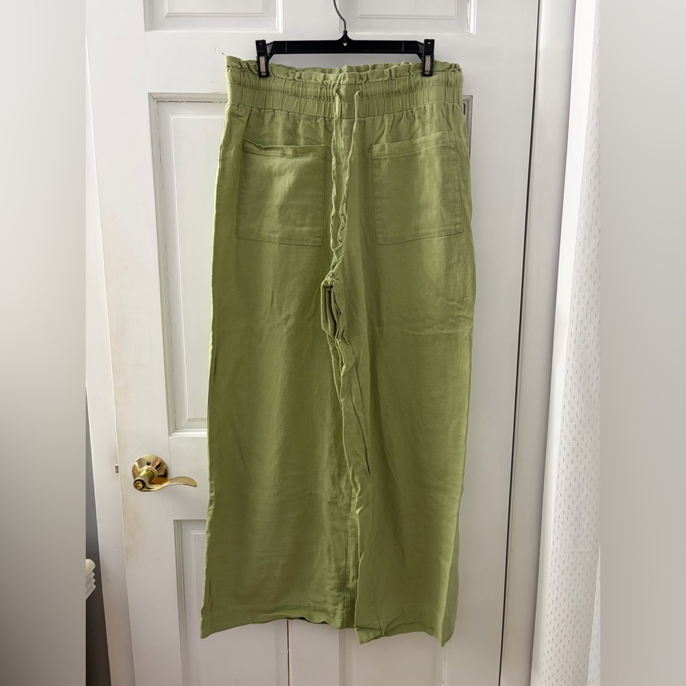 7 for all Mankind Green Linen Wide-Leg Pants